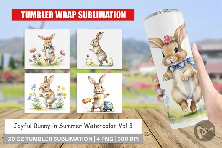 Tumbler Wrap Bunny in Summer Watercolor