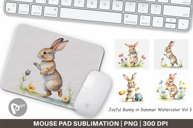 Mouse Pad Bunny in Summer Watercolor
