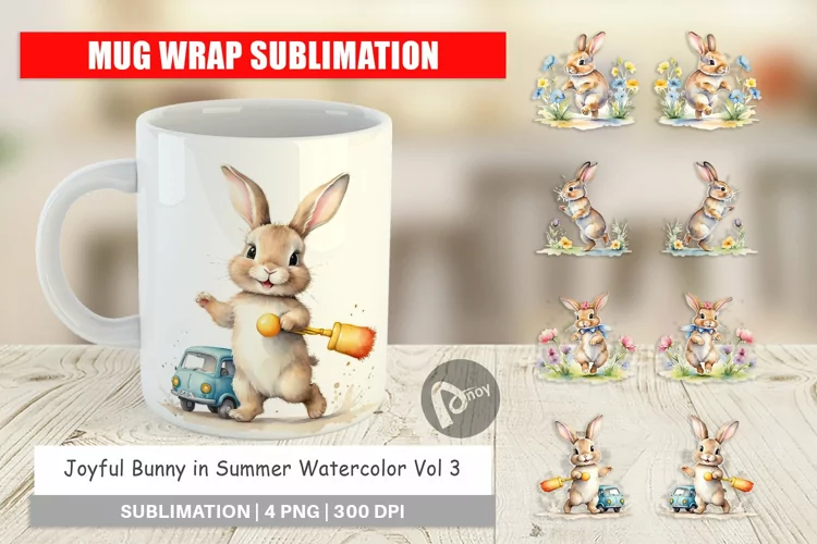 Mug Wrap Design Bunny in Summer Watercolor