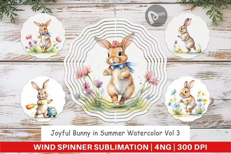 Wind Spinner Bunny in Summer Watercolor