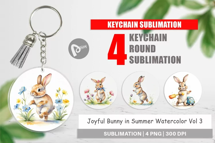 Keychain Bunny in Summer Watercolor