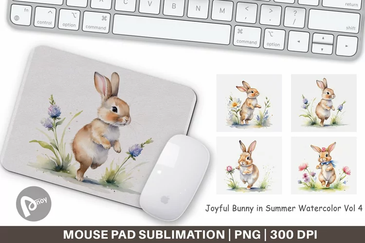 Mouse Pad Bunny in Summer Watercolor