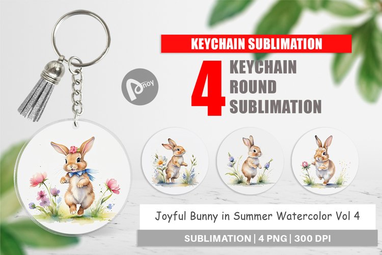 Keychain Bunny in Summer Watercolor example image 1