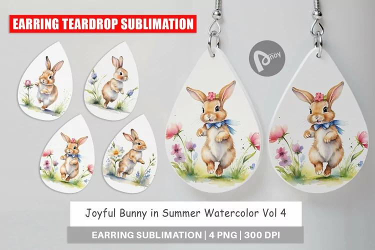 Earring Teardrop Bunny in Summer Watercolor