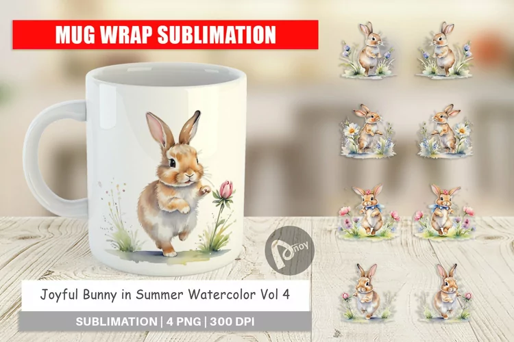 Mug Wrap Design Bunny in Summer Watercolor