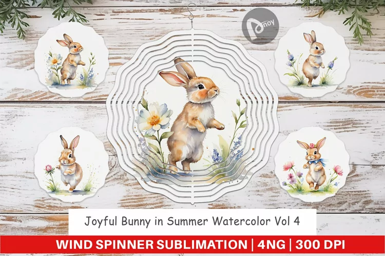 Wind Spinner Bunny in Summer Watercolor