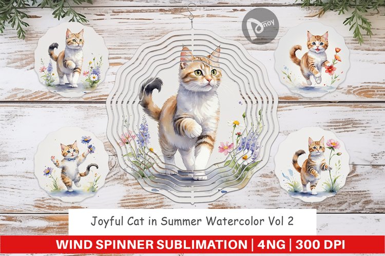 Wind Spinner Cat in Summer Watercolor