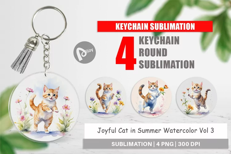 Keychain Cat in Summer Watercolor