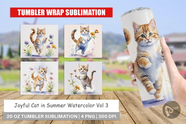 Tumbler Wrap Cat in Summer Watercolor
