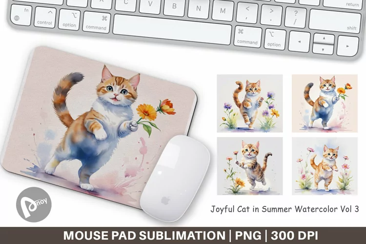 Mouse Pad Cat in Summer Watercolor