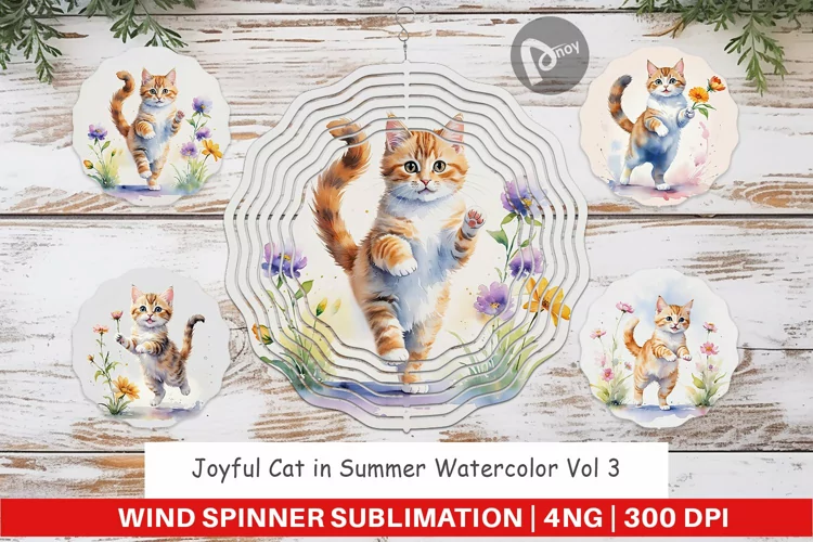 Wind Spinner Cat in Summer Watercolor