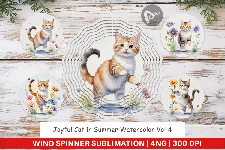 Wind Spinner Cat in Summer Watercolor