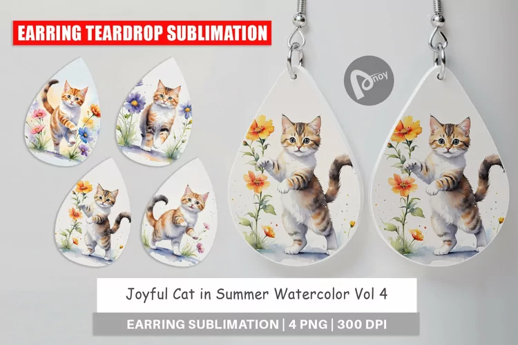 Earring Teardrop Cat in Summer Watercolor
