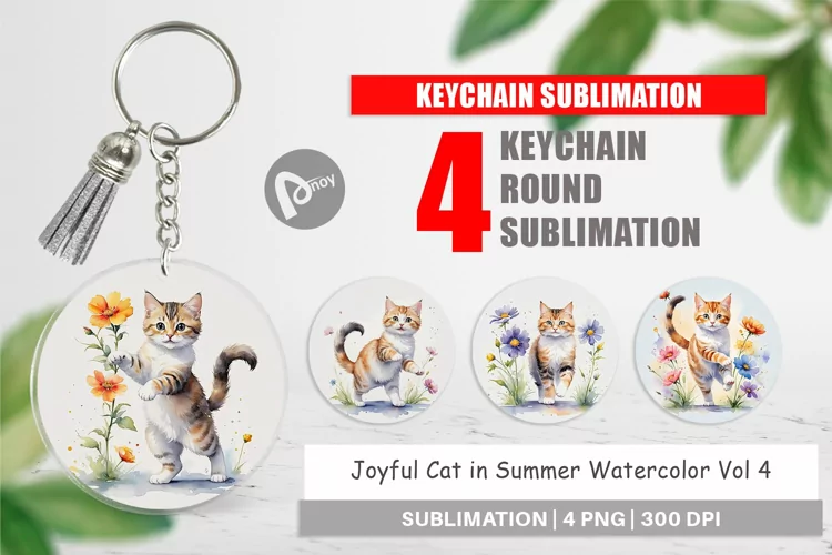 Keychain Cat in Summer Watercolor