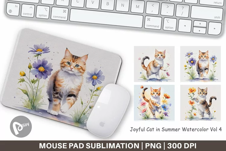 Mouse Pad Cat in Summer Watercolor