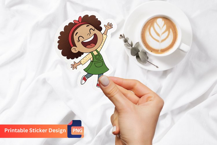 Joyful Girl Sticker, Cartoon Girl Sticker