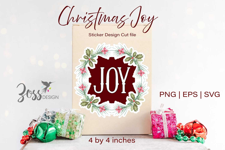 Watercolor Christmas Wreath "Joy" Sticker Design | SVG
