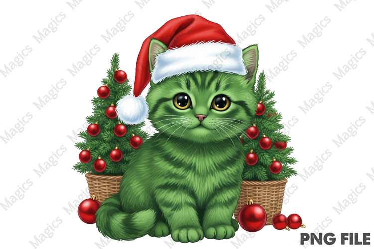 Cute Green Christmas Cat