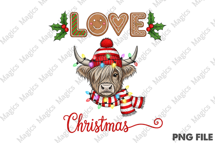 Love Christmas Western Cow Png