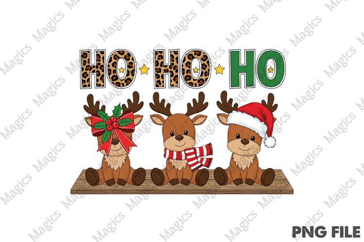 HO HO HO Reindeer Christmas PNG