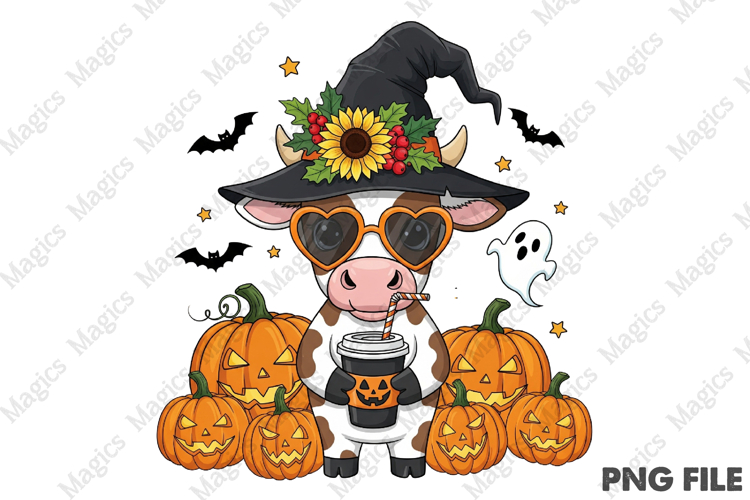 Halloween Highland Cow PNG
