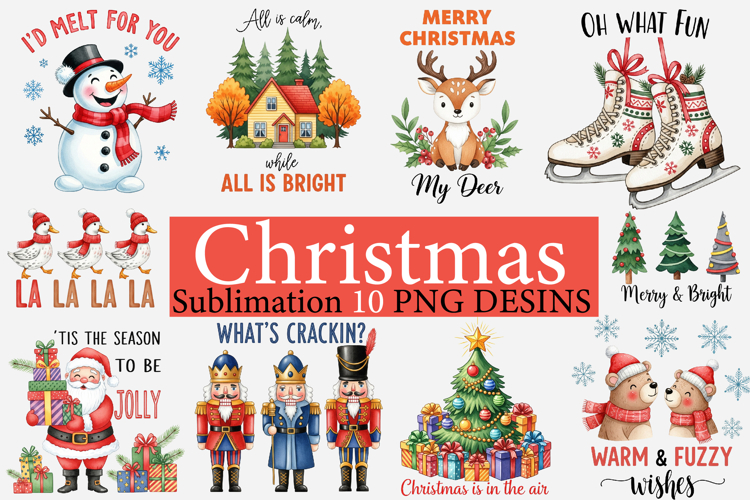 Vintage Christmas PNG Bundle, Christmas Sublimation Design