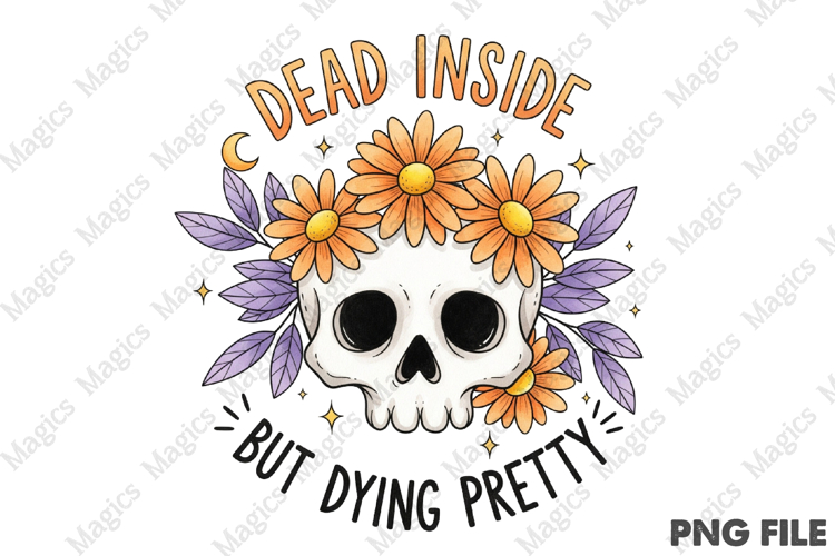 Boho Halloween Skull Flower PNG