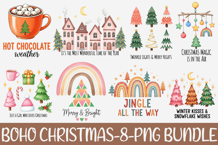 Boho Christmas PNG Design, Retro Christmas Sublimation