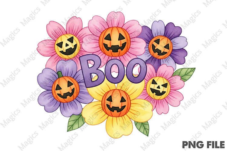 Boho Halloween Flower Pumpkin PNG