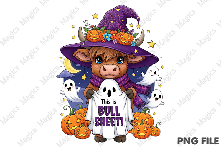 Cute Highland Cow Halloween PNG