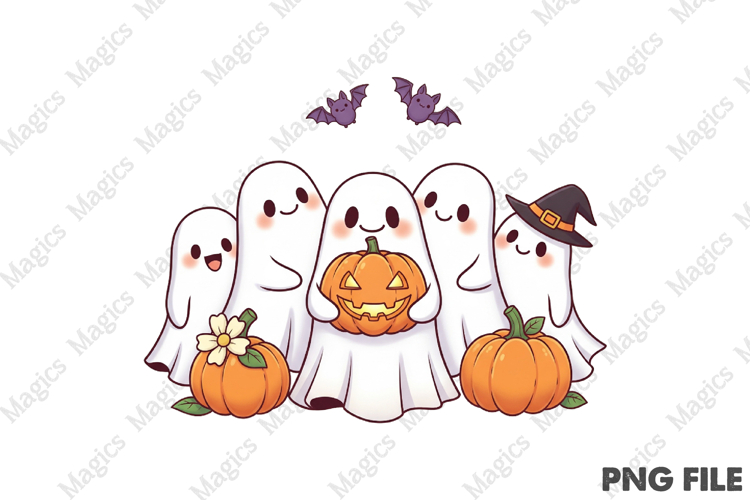 Cute Spooky Ghost Pumpkin Halloween PNG