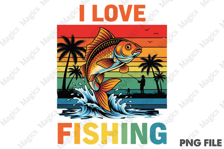 I Love Fishing retro T-shirt Design
