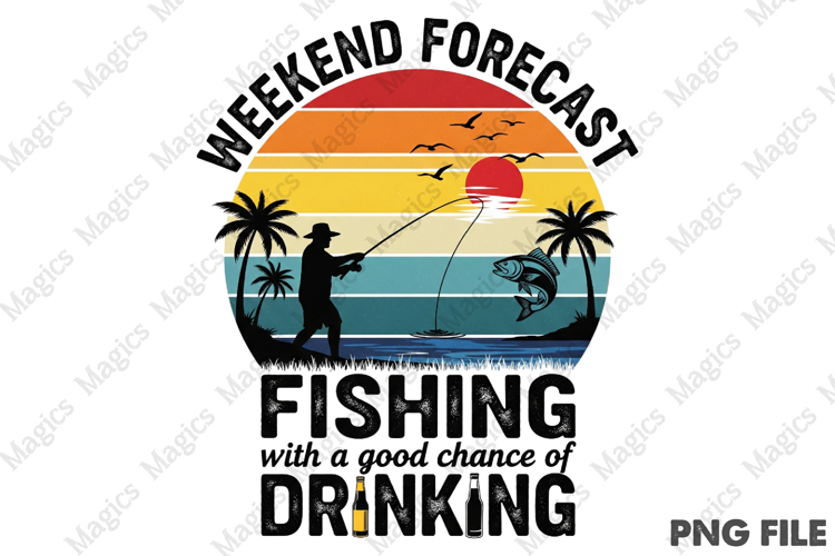 Fishing Sunset Vintage T-Shirt Design