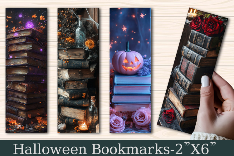 Halloween Floral Books Stacks Bookmark