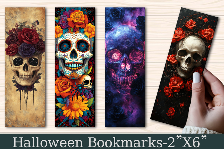 Halloween Skulls and Roses Bookmarks