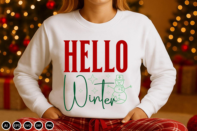 Hello Winter - SVG Design Cut File, Christmas Design