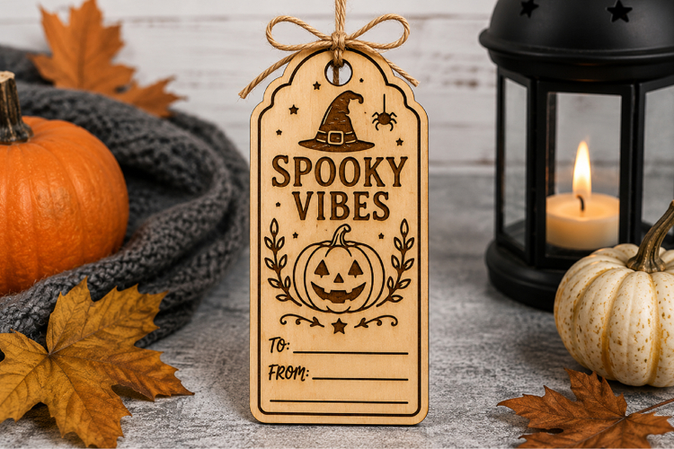 Spooky Vibes Laser Cut Gift Tag SVG