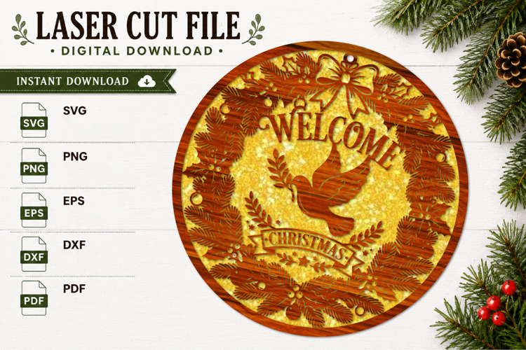 Christmas Dove Welcome Laser Cut SVG