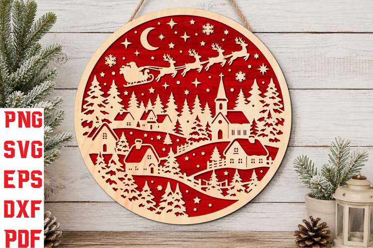 Christmas Village Round Laser Cut SVG