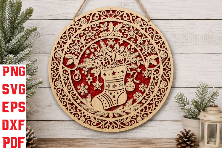 Christmas Stocking Round Laser Cut SVG