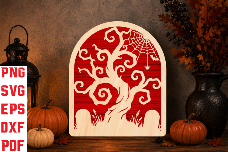 Halloween Tree Arch Sign Laser Cut SVG