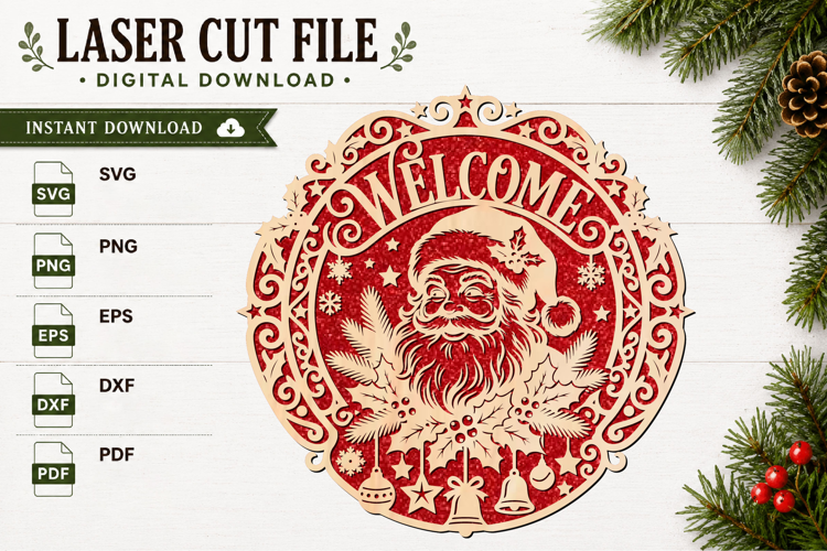 Christmas Santa Welcome Laser Cut SVG