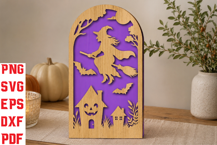 Halloween Witch Lantern Layered Laser Cut SVG