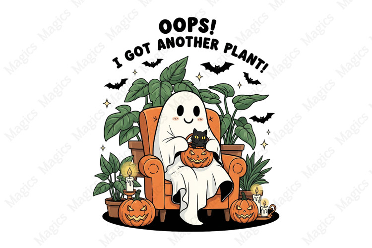 Ghost with Cat and Houseplants