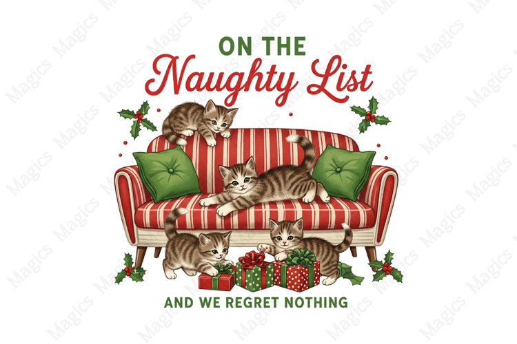 Vintage Christmas PNG, Cat