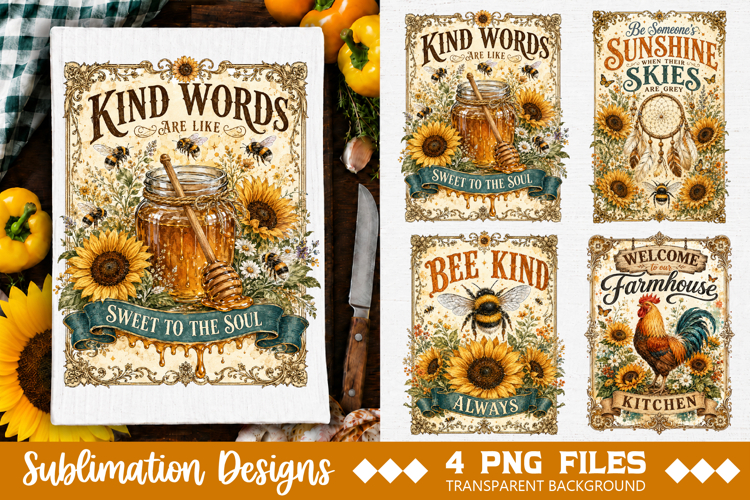 Vintage Farmhouse Kitchen Towel Sublimation PNG