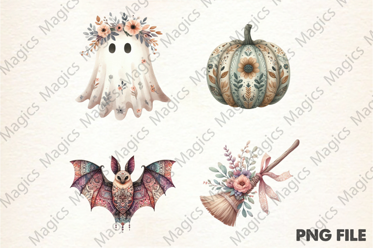 Boho Halloween Clipart,
