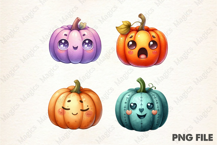 Watercolor Pumpkins with Faces