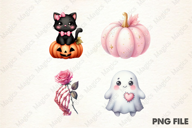 Watercolor Pink Halloween Clipart