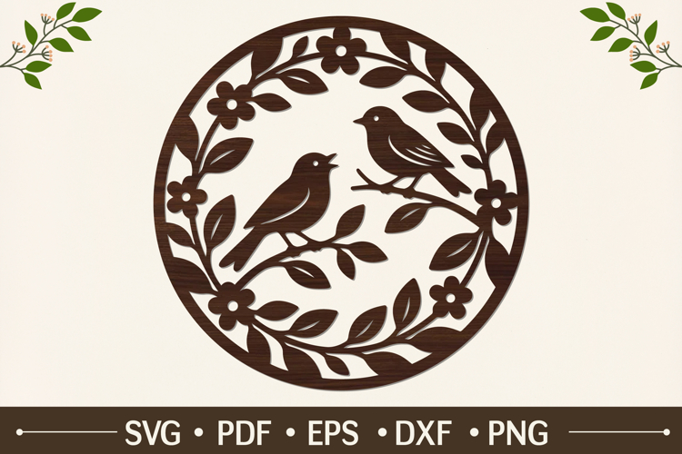 Bird Pair Circle Wreath SVG
